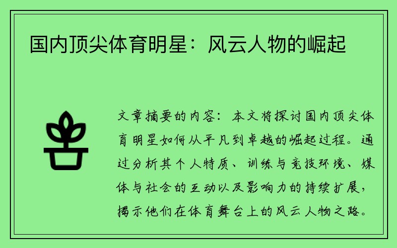 国内顶尖体育明星：风云人物的崛起
